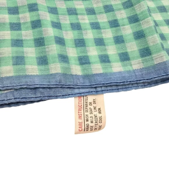 Vintage Japanese Checkered Scarf Rayon/Nylon Blue Green 20" JJ3798 - Picture 5 of 8